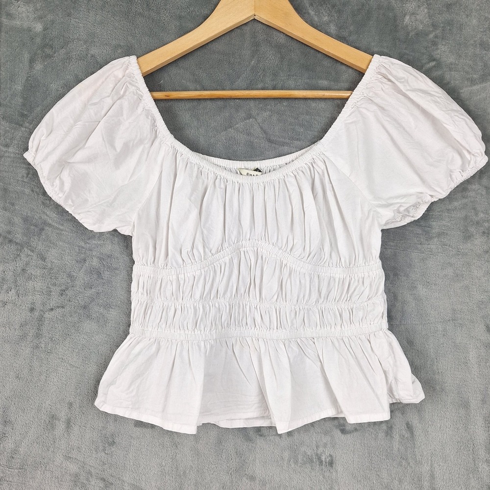 Womens Top Large White‎ Milkmaid Boho Crop Babydoll Peasant Cottagecore Coquette